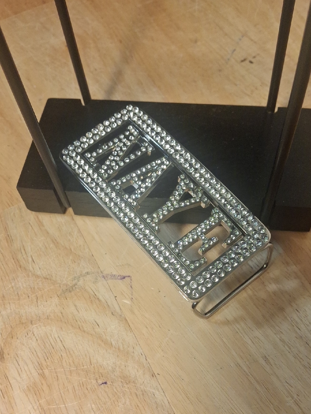 Rhinestone 'NAYE' Silver Belt Buckle